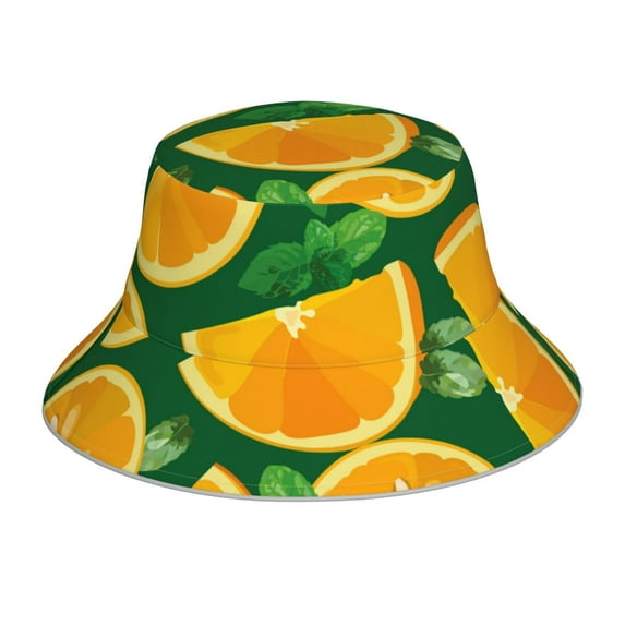 Pofeuu Orange Print Bucket Hat for Women Men Reflective Bucket Hats Beach Summer Sun Hat Travel Fisherman Cap
