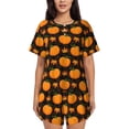 thumbnail image 1 of Pofeuu Orange Pumpkin And Autumn Maple Print Women's Pajama Set Short/Shorts Soft Button PJs Elastic Drawstring Waist Sleepwear-4X-Large, 1 of 6