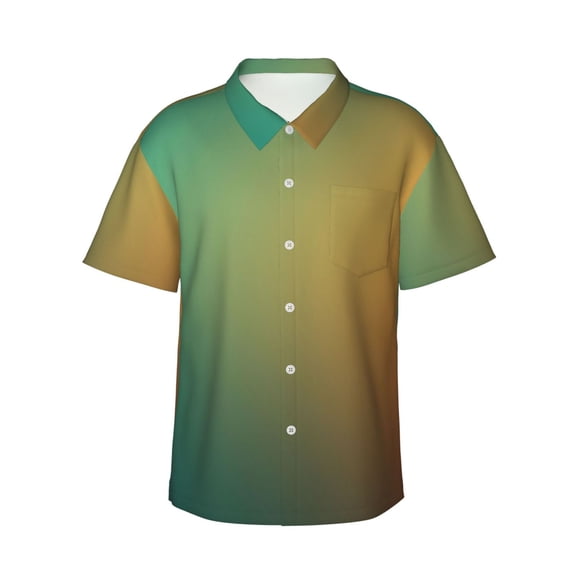 Pofeuu Orange To Teal Gradient Print Hawaiian Shirt for Men Sleeves Casual Button Down Summer Beach Dress Shirts T-Shirts,X-Large