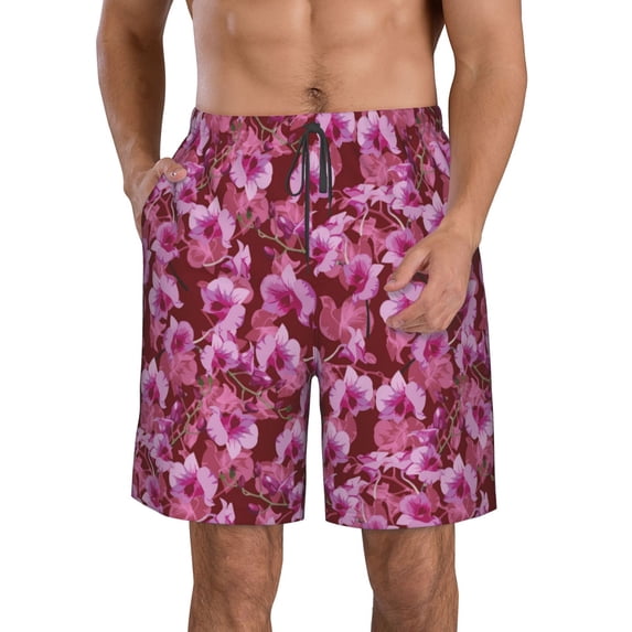 Pofeuu Orchids Flowers Prin Men's Swim Trunks Quick Dry Bathing Suit Swimming Board Shorts Mesh Lining Beach Swimwear-Medium