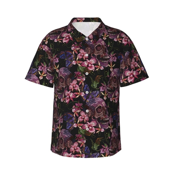 Pofeuu Orchids Flowers Print Hawaiian Shirt for Men Sleeves Casual Button Down Summer Beach Dress Shirts T-Shirts,Small
