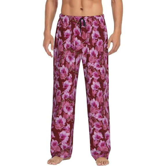 Pofeuu Orchids Flowers Print Men's Pajama Pants, Soft Lounge Pajama Pants with big pockets for Men Plaid Pj Bottoms-Large