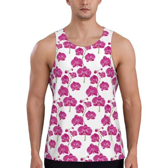 Pofeuu Orchids Flowers Print Men's Workout Tank Tops Sleeveless Muscle Gym Shirt Quick Dry-Medium