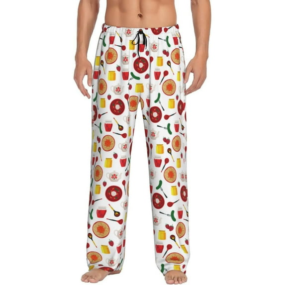 Pofeuu Oriental Cuisine Print Men's Pajama Pants, Soft Lounge Pajama Pants with big pockets for Men Plaid Pj Bottoms-Medium