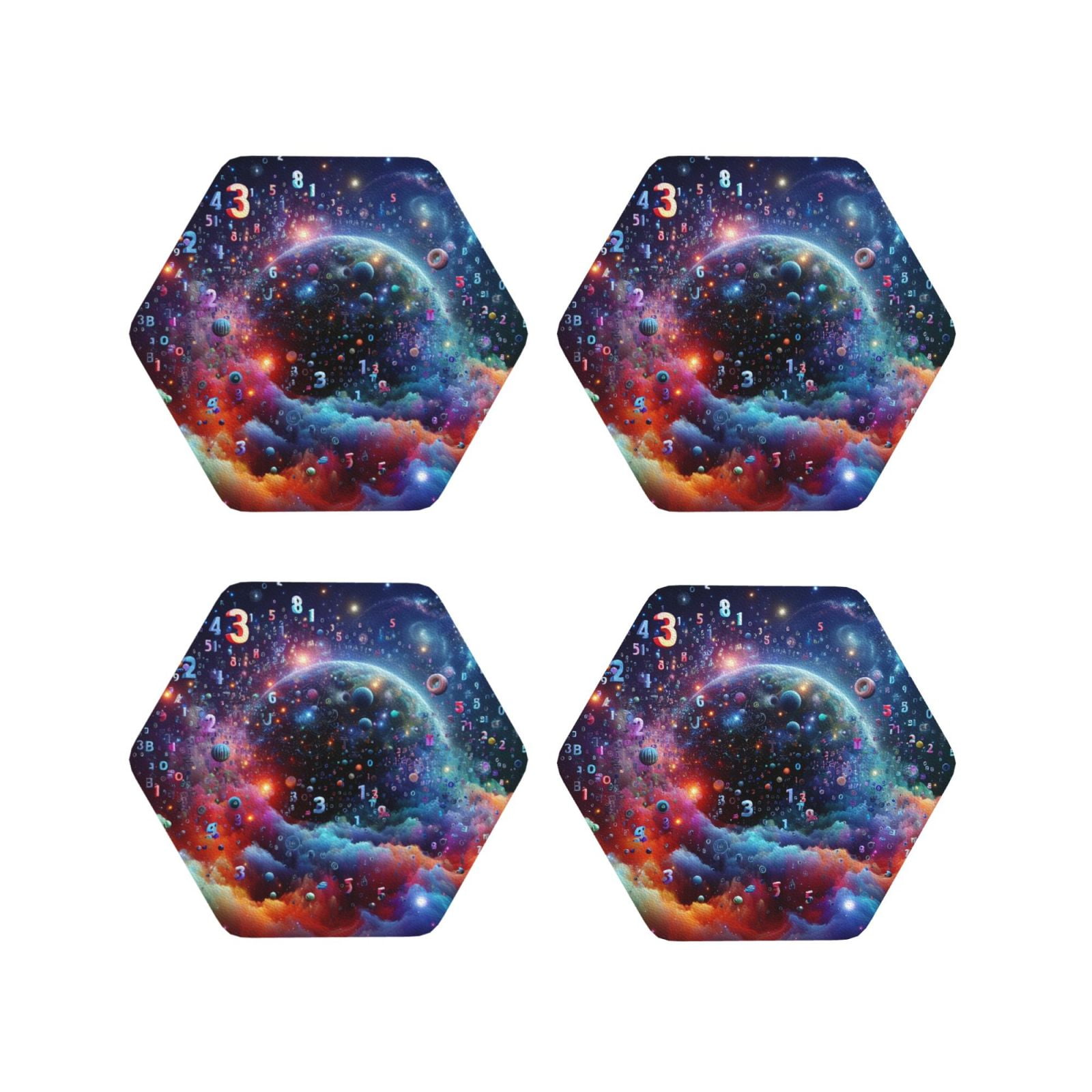 Pofeuu Outer Space Floating Numbers And Letters Print Coasters for ...