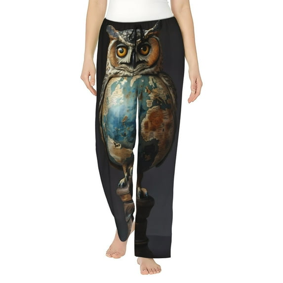 Pofeuu Owl Globe Sculpture Print Women's Fashion Pajama Pants with Pockets Comfy Drawstring Sleep Lounge Bottoms-Medium