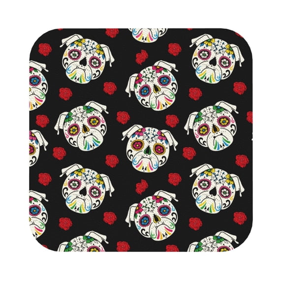 Pofeuu PUG Print Leather Coasters Set of 6, Round Cups Mugs Mat Pad for Home Kitchen Heat Resistant Drink Coasters,Square