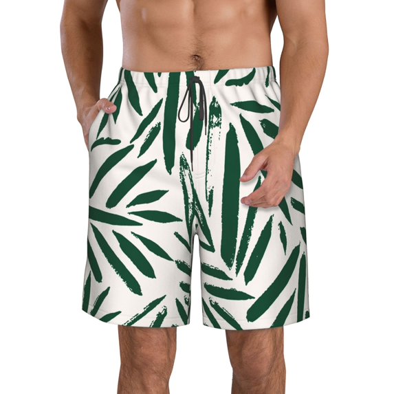 Pofeuu Palm Branch With Leaves Prin Men's Swim Trunks Quick Dry Bathing Suit Swimming Board Shorts Mesh Lining Beach Swimwear-Small
