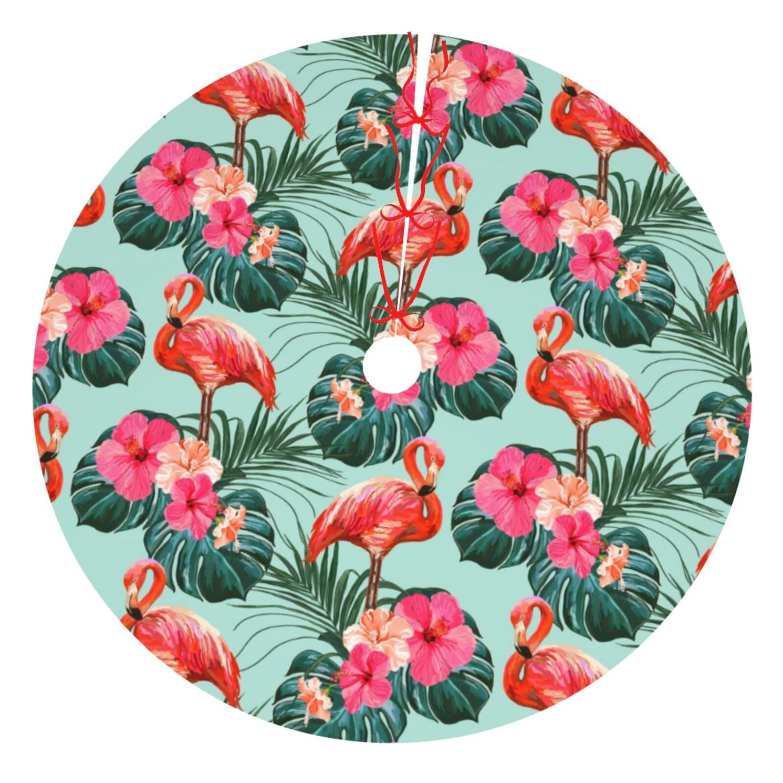 Pofeuu Palm Leaves Flamingo Print Christmas Tree Skirt, Merry Christmas