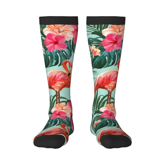 Pofeuu Palm Leaves Flamingo Print Stockings, Adult Running Hiking Socks for Youth and Adult