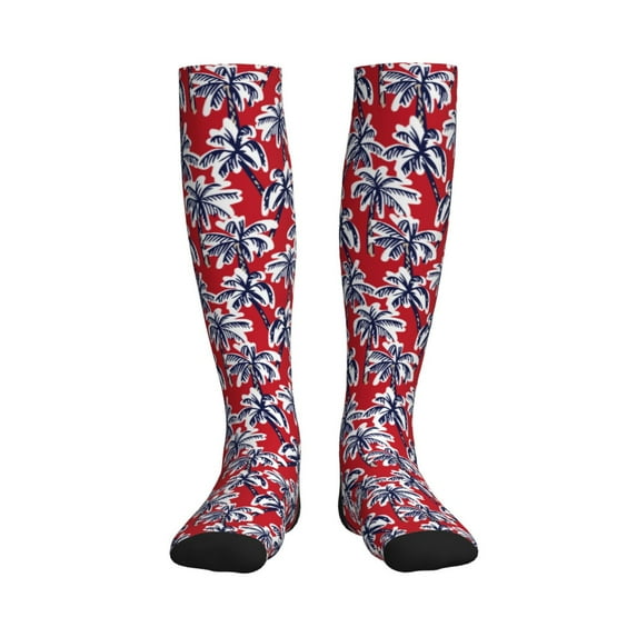 Pofeuu Palm Tree Pattern on Red Print Compression Socks for Women & Men Circulation - Best Support for Nurses,Running,Athletic,Sports