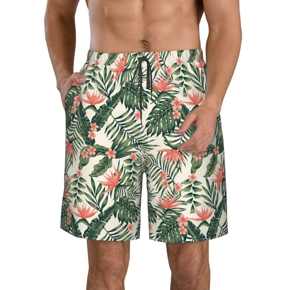 Pofeuu Palm Trees and Tropical Prin Men's Swim Trunks Quick Dry Bathing Suit Swimming Board Shorts Mesh Lining Beach Swimwear-Large