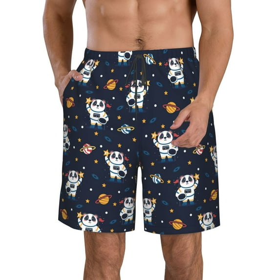 Pofeuu Panda Astronaut Prin Men's Swim Trunks Quick Dry Bathing Suit Swimming Board Shorts Mesh Lining Beach Swimwear-3X-Large