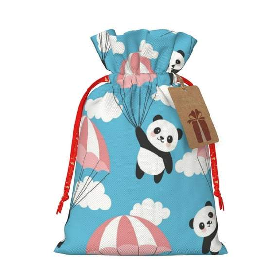 Pofeuu Panda Flying in the Sky Print Burlap Bags with Drawstrings Drawstring Gift Bags Pouch Bag for Thankgiving Birthday Party Gift Wrapping Treats and Party Favors-Small
