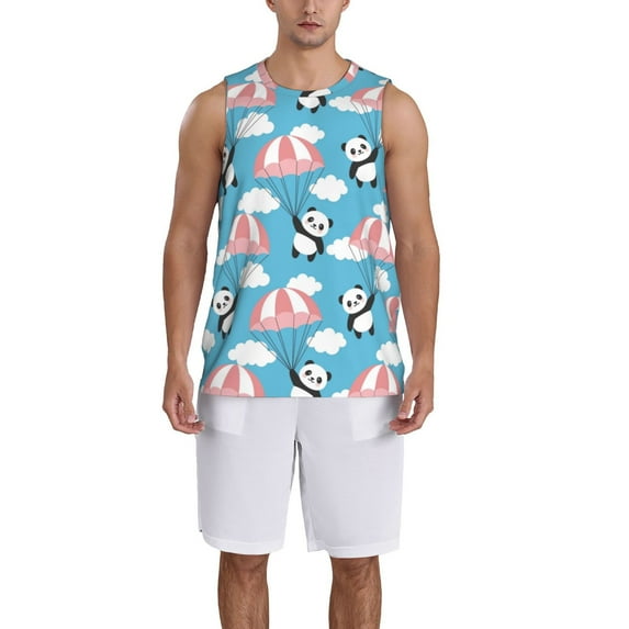 Pofeuu Panda Flying in the Sky Print Basketball Jersey, Shirts for Men Youth Basketball Jersey Crew Neck-X-Large