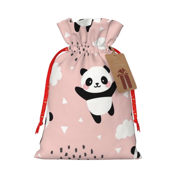 Pofeuu Panda Print Burlap Bags with Drawstrings Drawstring Gift Bags Pouch Bag for Thankgiving Birthday Party Gift Wrapping Treats and Party Favors-Medium