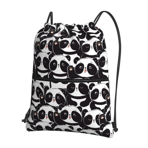 Pofeuu Panda Print Drawstring Backpack Water Resistant String Bag Sports Sackpack Gym Sack with Side Pocket for Men Women