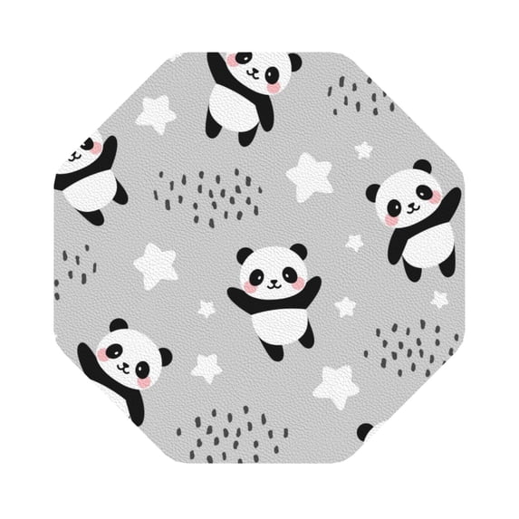Pofeuu PandasBetween Clouds and Stars Print Leather Coasters Set of 6, Round Cups Mugs Mat Pad for Home Kitchen Heat Resistant Drink Coasters,Octagon