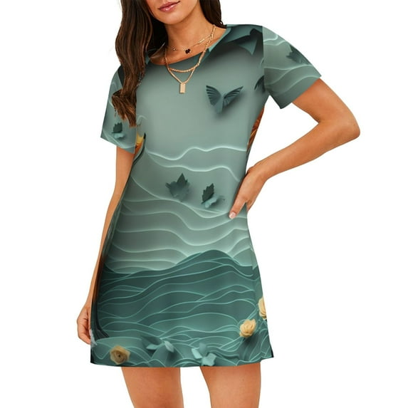 Pofeuu Paper Fox Crow Fantasy Print Women's Loose Fit Short Sleeve Nightgown, Comfortable Sleep Dress for Women, Casual Lounge Sleepwear, Soft Cotton Sleep Dress