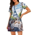 thumbnail image 1 of Pofeuu Parisian Cafe With Eiffel Print Women's Loose Fit Short Sleeve Nightgown, Comfortable Sleep Dress for Women, Casual Lounge Sleepwear, Soft Cotton Sleep Dress, 1 of 6