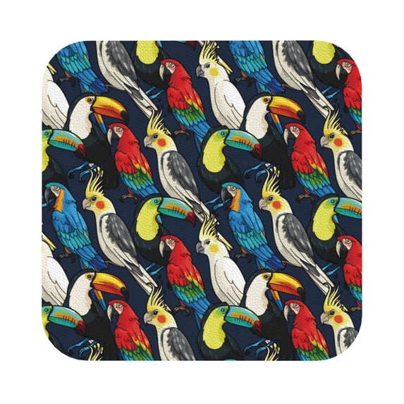 Pofeuu Parrot Print Leather Coasters Set of 6, Round Cups Mugs Mat Pad for Home Kitchen Heat Resistant Drink Coasters,Square