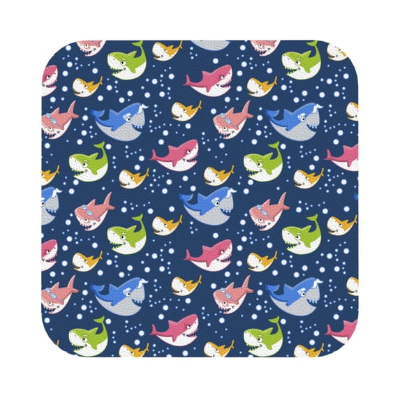 Pofeuu Party Shark Cute Print Leather Coasters Set of 6, Round Cups Mugs Mat Pad for Home Kitchen Heat Resistant Drink Coasters,Square