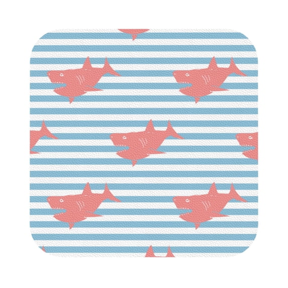 Pofeuu Party Shark Cute Print Leather Coasters Set of 6, Round Cups Mugs Mat Pad for Home Kitchen Heat Resistant Drink Coasters,Square