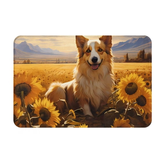 Pofeuu Pastoral Sunflower Corgi Print Flannel Doormats Rug16"x24"Rug Washable Doormats Indoor Outdoor Rugs for Layered Front Door Mats, Porch, Kitchen, Entryway
