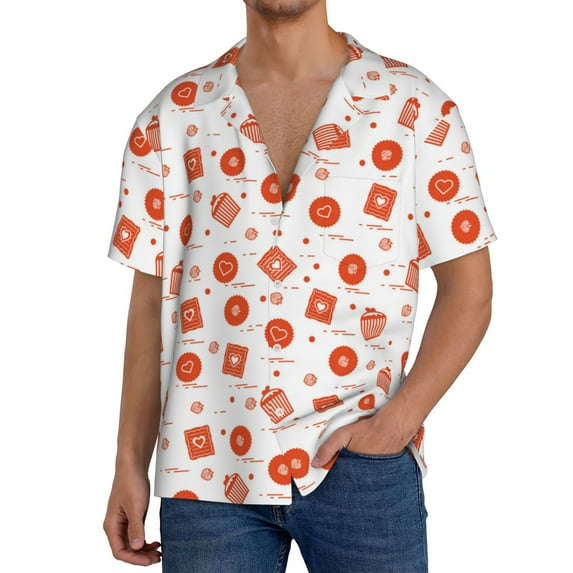 Pofeuu Pastry Print Mens Casual Short Sleeve Shirts Beach Summer Spread Collar Pocket Tops Men's Casual Short-sleeved Shirt-Small