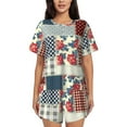 thumbnail image 1 of Pofeuu Patchwork In Country Style Print Women's Pajama Set Short/Shorts Soft Button PJs Elastic Drawstring Waist Sleepwear-Large, 1 of 6