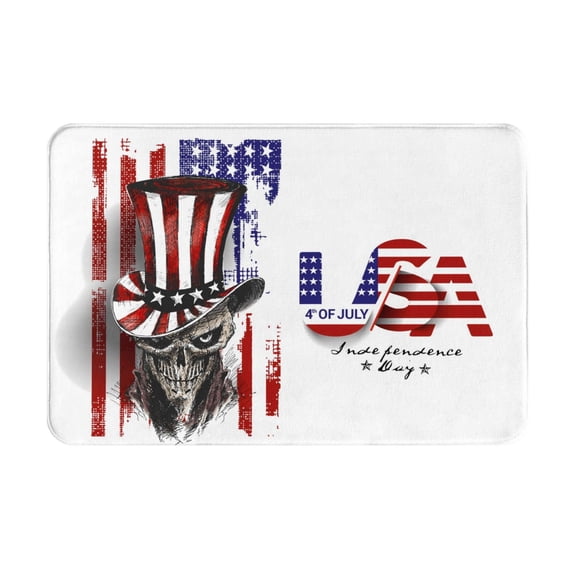 Pofeuu Patriotic Skull Art Print Flannel Doormats Rug16"x24"Rug Washable Doormats Indoor Outdoor Rugs for Layered Front Door Mats, Porch, Kitchen, Entryway