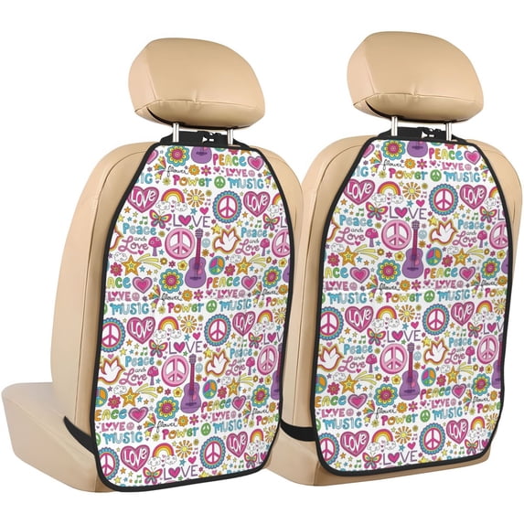 Pofeuu Peace Love and Dove Flower Power Print 2 Pack PU Leather Kick Mat Back Seat Protector, Universal Car Seat Back Organizer, Waterproof Backseat Protector For Most Car