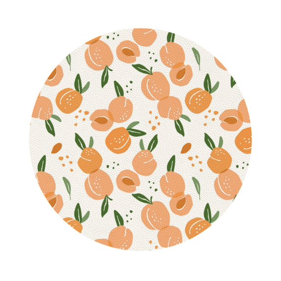 Pofeuu Peaches Print Leather Coasters Set of 6, Round Cups Mugs Mat Pad for Home Kitchen Heat Resistant Drink Coasters,Round Shape