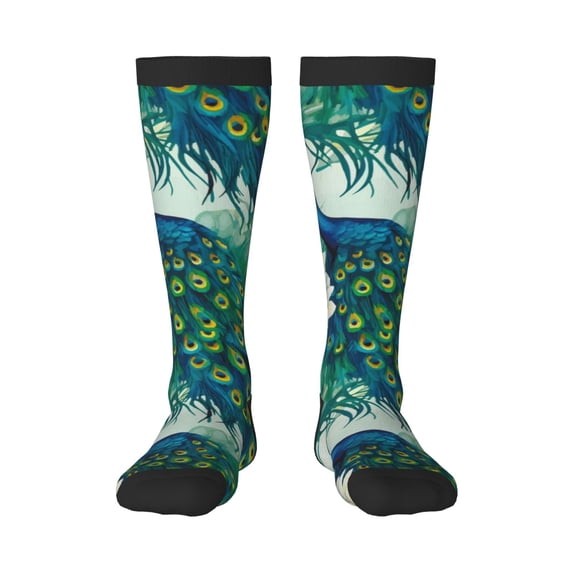 Pofeuu Peacock And Flowers Print Stockings, Adult Running Hiking Socks for Youth and Adult