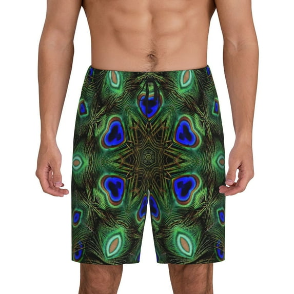 Pofeuu Peacock Feathers Print Men's Soft Woven Elastic Waistband Sleep Pajama Short-XX-Large