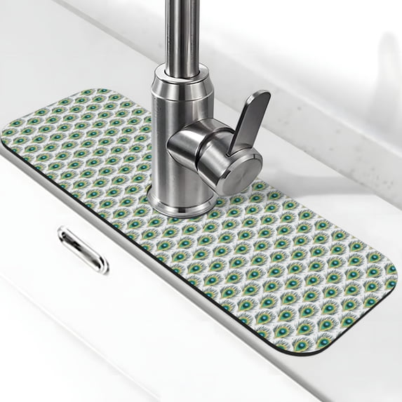 Pofeuu Peacock Feathers1 Print Splash Guard for Sink Faucet Sink Gadgets-Splash Guard Behind Faucet Drip Catcher for Kitchen, Bathroom,Sink Mat