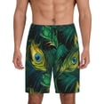 thumbnail image 1 of Pofeuu Peacock Feathers2 Print Men's Soft Woven Elastic Waistband Sleep Pajama Short-Medium, 1 of 6