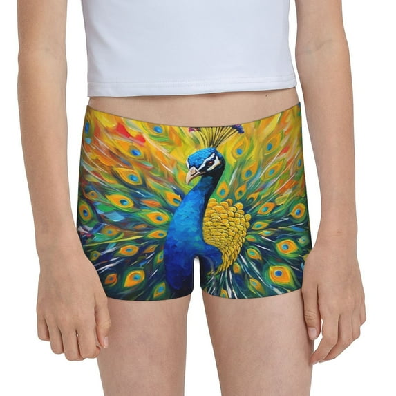 Pofeuu Peacocks Print Soft Cotton Girls Boyshort panties Toddler Underwear-X-Small