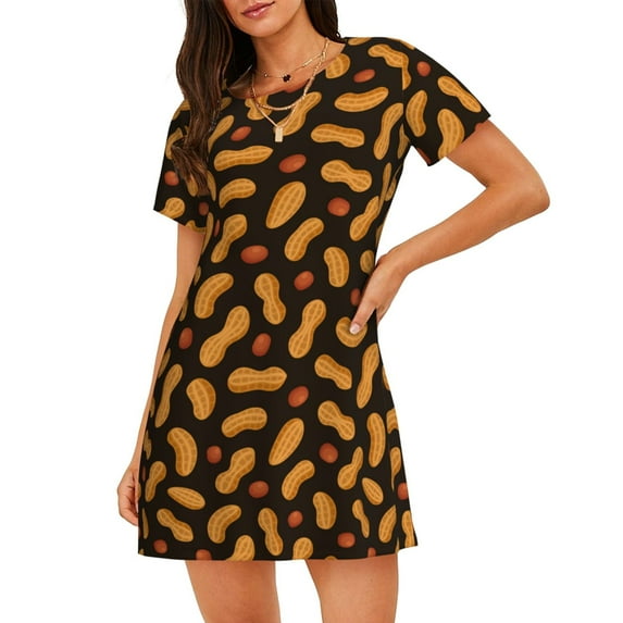 Pofeuu Peanuts5 Print Women's Loose Fit Short Sleeve Nightgown, Comfortable Sleep Dress for Women, Casual Lounge Sleepwear, Soft Cotton Sleep Dress