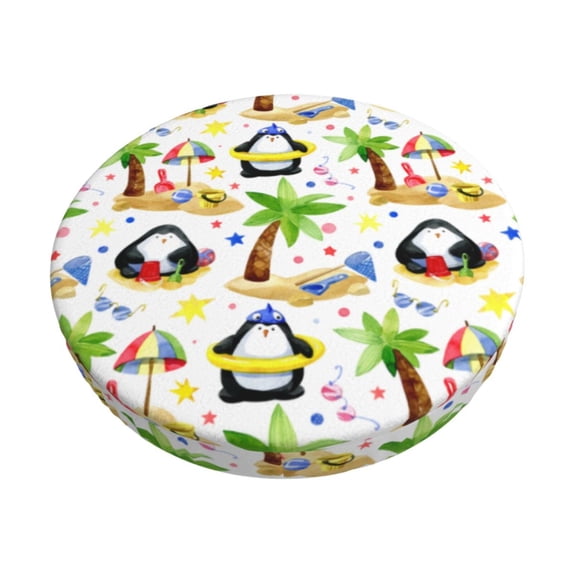 Pofeuu Penguins On The Beach Print Round Bar Stool Covers - Super Soft and Washable Elastic Stool Cushion Slipcover Easy Clean Velvet-14 inch