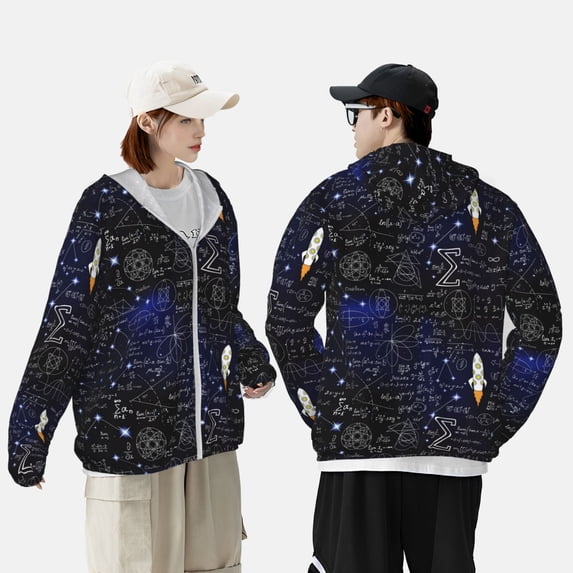 Pofeuu Physical Formulas Print Sun Protection Outdoor Lightweight Full Zip UV Cooling Hoodie Long Sleeve Summer Clothing for Outdoor Hiking-XX-Large