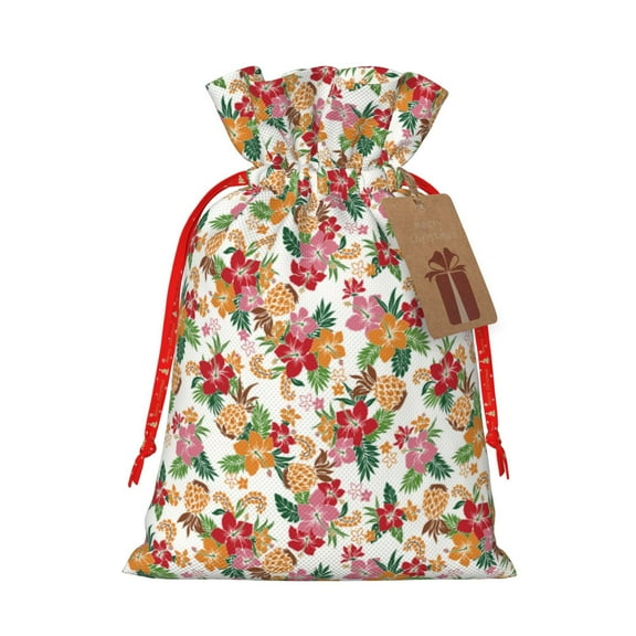 Pofeuu Pineapple Flower Print Burlap Bags with Drawstrings Drawstring Gift Bags Pouch Bag for Thankgiving Birthday Party Gift Wrapping Treats and Party Favors-Small