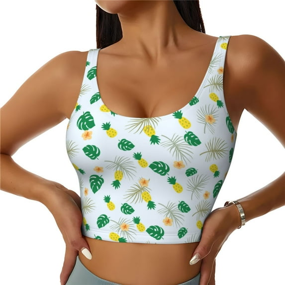 Pofeuu Pineapple Print Sports Bra for Women Sexy Vest Yoga Running Gym Fitness Crop Bras Tops-Large