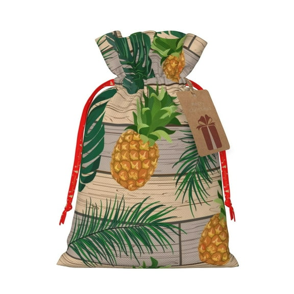 Pofeuu Pineapples Palm Leaves Print Burlap Bags with Drawstrings Drawstring Gift Bags Pouch Bag for Thankgiving Birthday Party Gift Wrapping Treats and Party Favors-Small