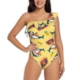 thumbnail image 1 of Pofeuu Pineapples Sharks In Hawaiian Print Women's One Piece Swimsuits One Shoulder Swimwear Asymmetric Ruffle Monokinis Bathing Suits-Small, 1 of 6