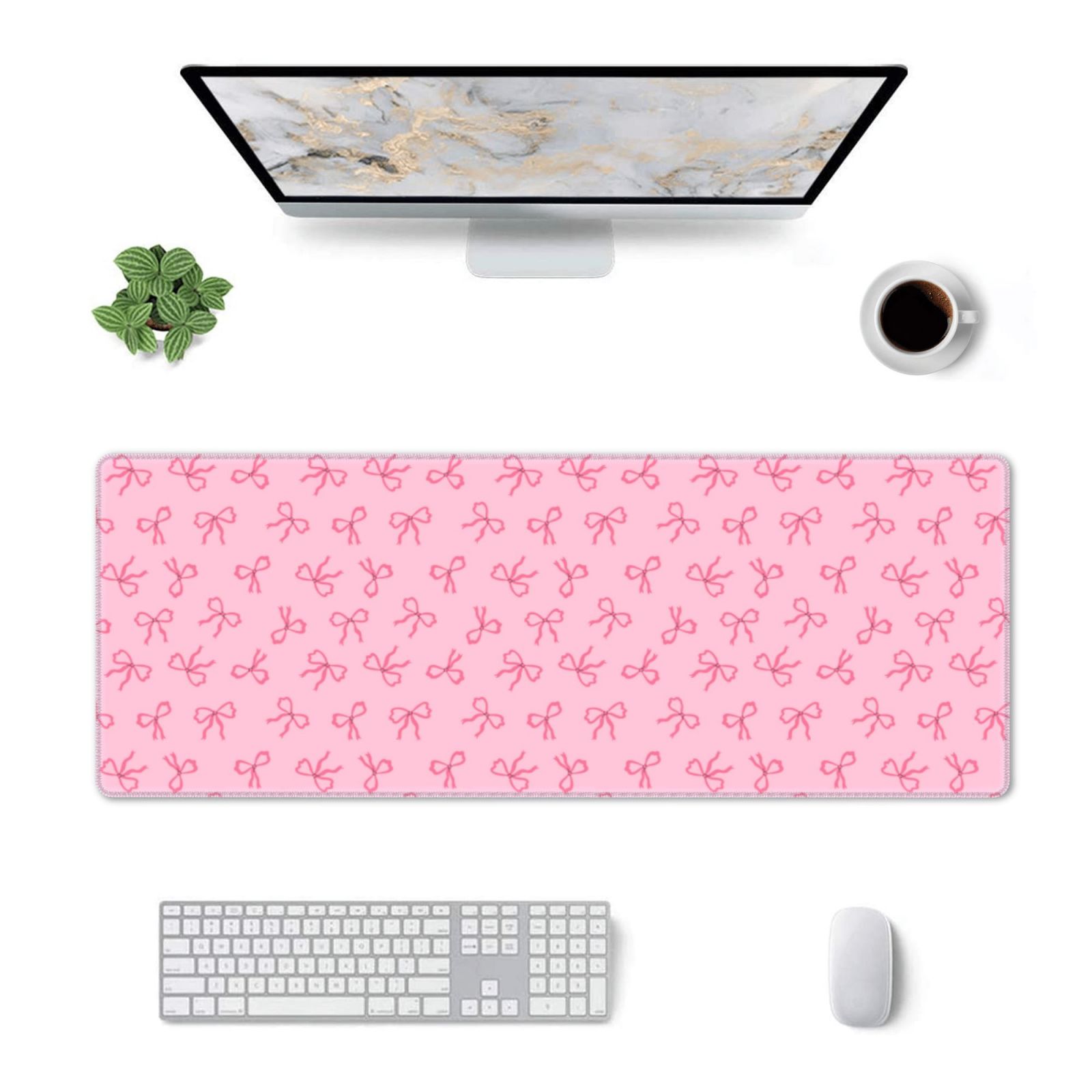 Pofeuu Pink Bows Print Desk Mat for Keyboard and Mouse，Computer Desk ...
