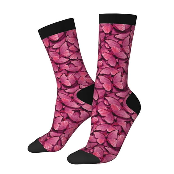 Pofeuu Pink Butterfly Print Crew Socks, Adult Running Hiking Socks for Youth and Adult