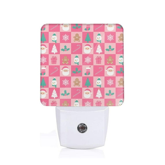Pofeuu Pink Christmas Cheer Print Night Lights Plug into Wall with Dusk-to-Dawn Light Sensor, LED Nightlight for Bathroom, Adult, Hallway-US