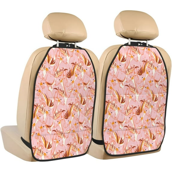 Pofeuu Pink Cockatoo Birds Print 2 Pack PU Leather Kick Mat Back Seat Protector, Universal Car Seat Back Organizer, Waterproof Backseat Protector For Most Car