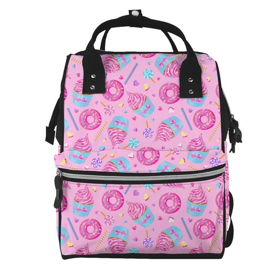 Pofeuu Pink Donuts Print Diaper Bag Backpack, Multifunction Travel Pack Maternity Baby Changing Bags, Large Capacity, Waterproof